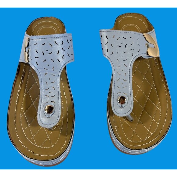 Womens Size 41/10 Light Blue Perforated PU Leather Slip-On Sandals - Picture 7 of 12